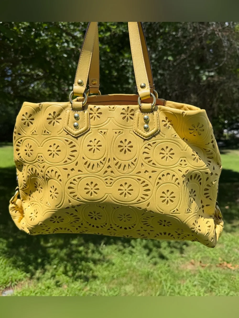 Coach 2013 Ashley Lace Eyelet Leather Carryall Yellow F21883